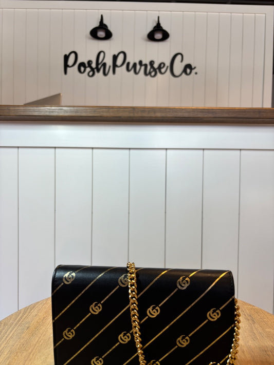 Black and Gold Gucci Wallet on Chain