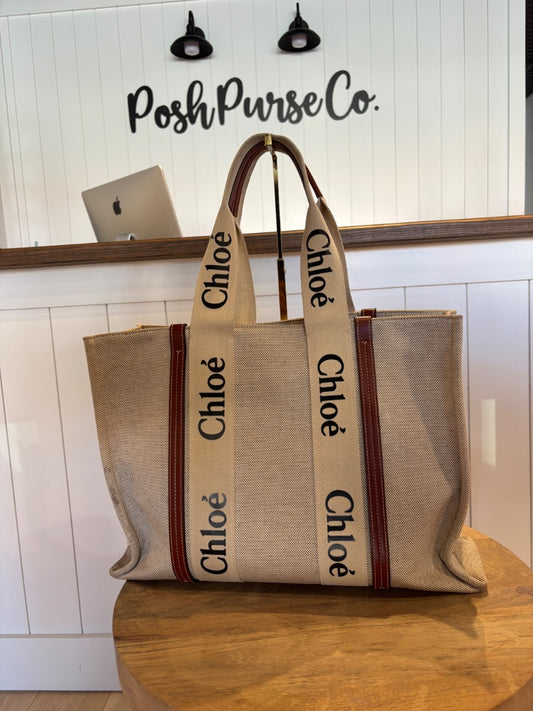 Beige Chloe Woody Tote, Large