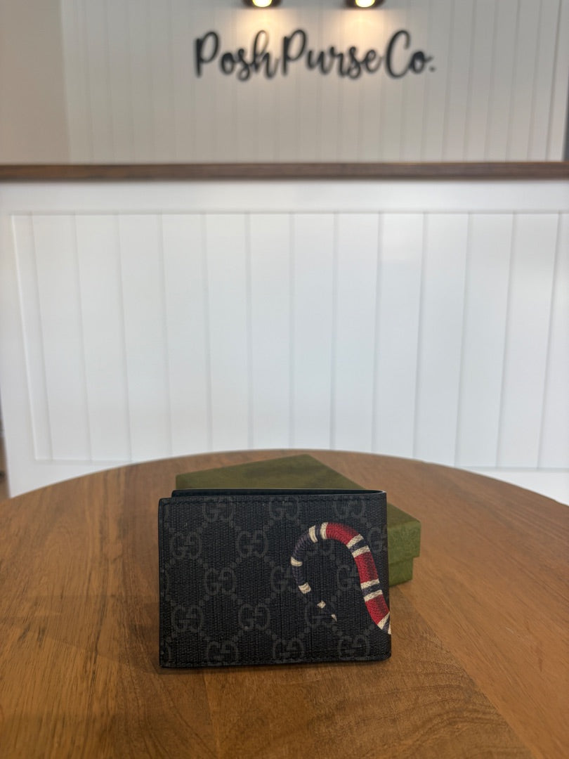 Black Monogram Gucci GG Supreme Monogram Kingsnake Bi Fold Wallet