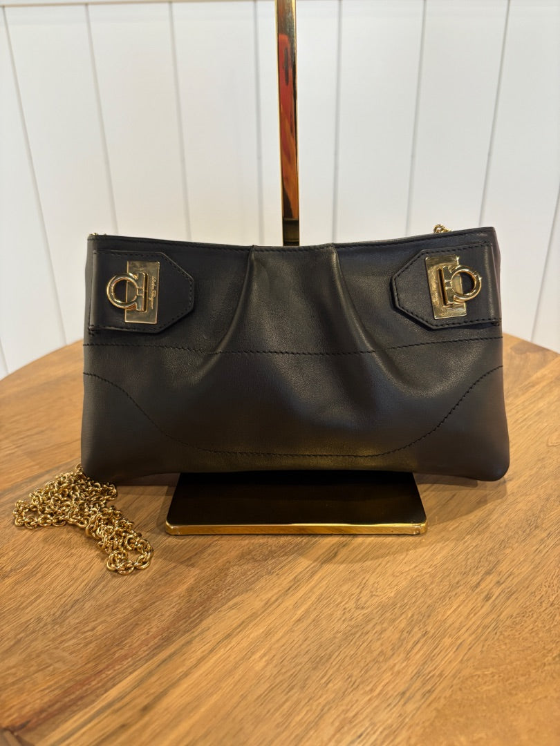 Black Ferragamo Clutch with Chain