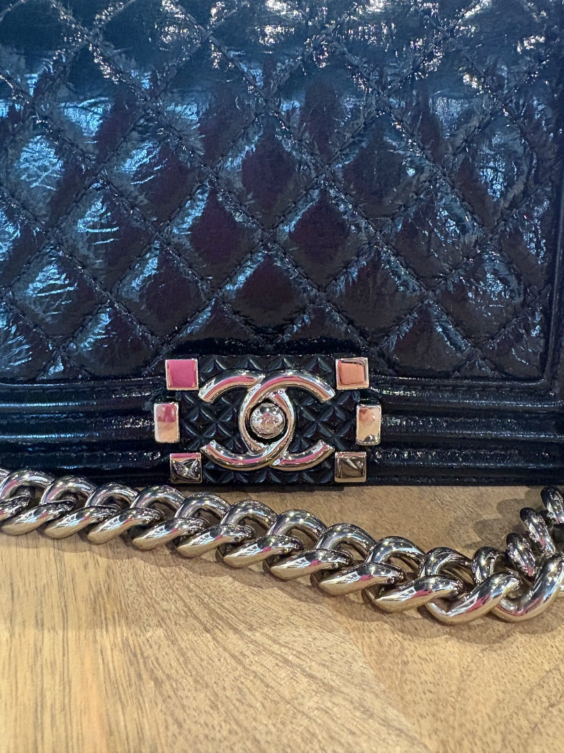 Black Chanel Gorgeous Mini Patent Boy Bag