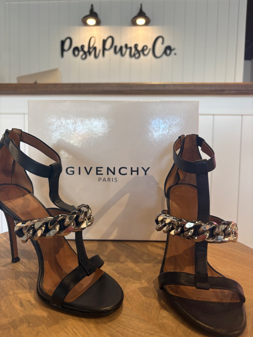 Black Givenchy Chain Sandals, 37
