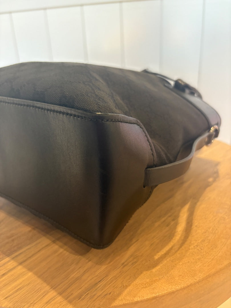 Black Gucci Mono Belted Bucket Bag