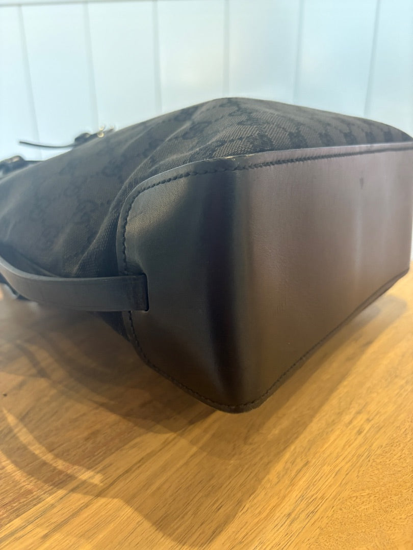 Black Gucci Mono Belted Bucket Bag