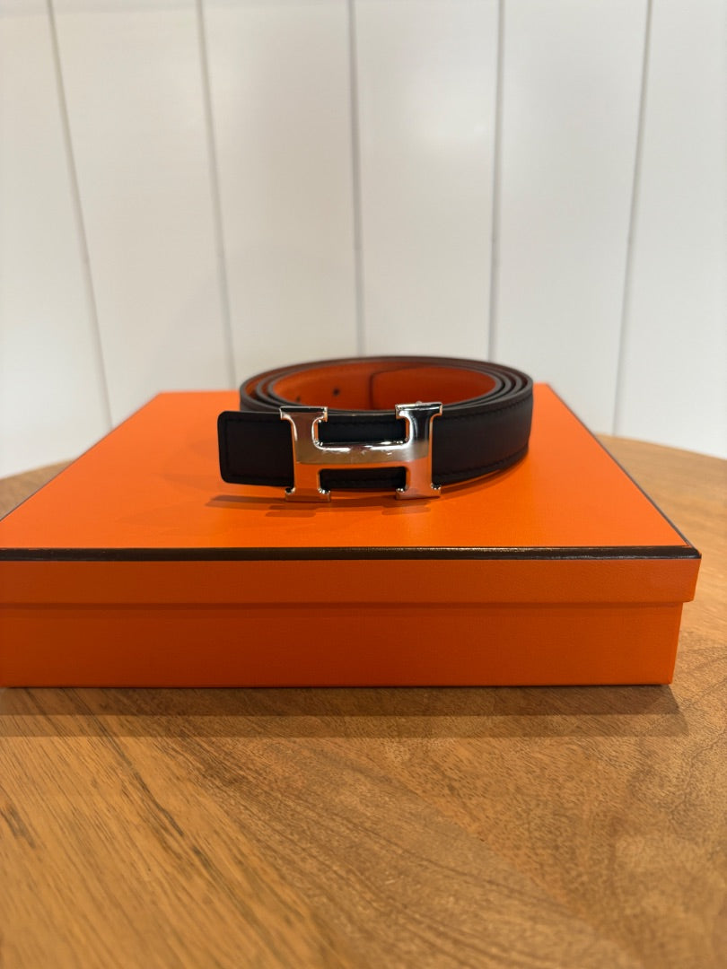Black Hermes Reversible Hermes 24mm Belt, 95