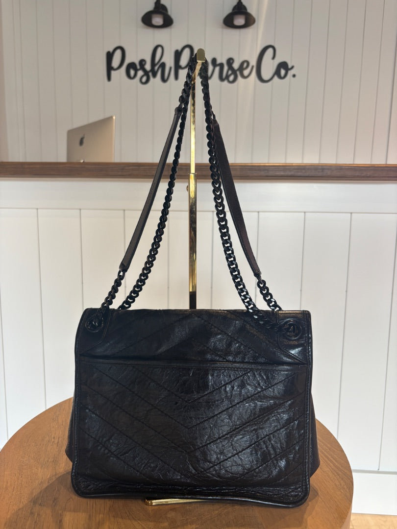 Saint Laurent Nikki Crinkle Chain Satchel