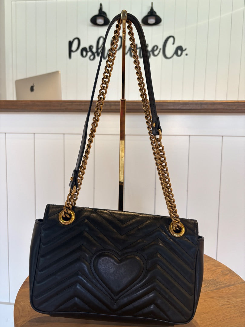 Black Gucci Calfskin Matelasse GG Marmont Bag