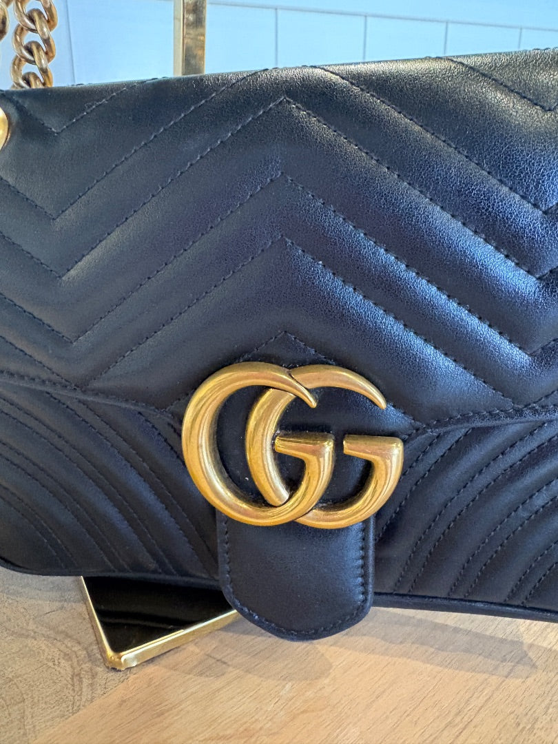 Black Gucci Calfskin Matelasse GG Marmont Bag