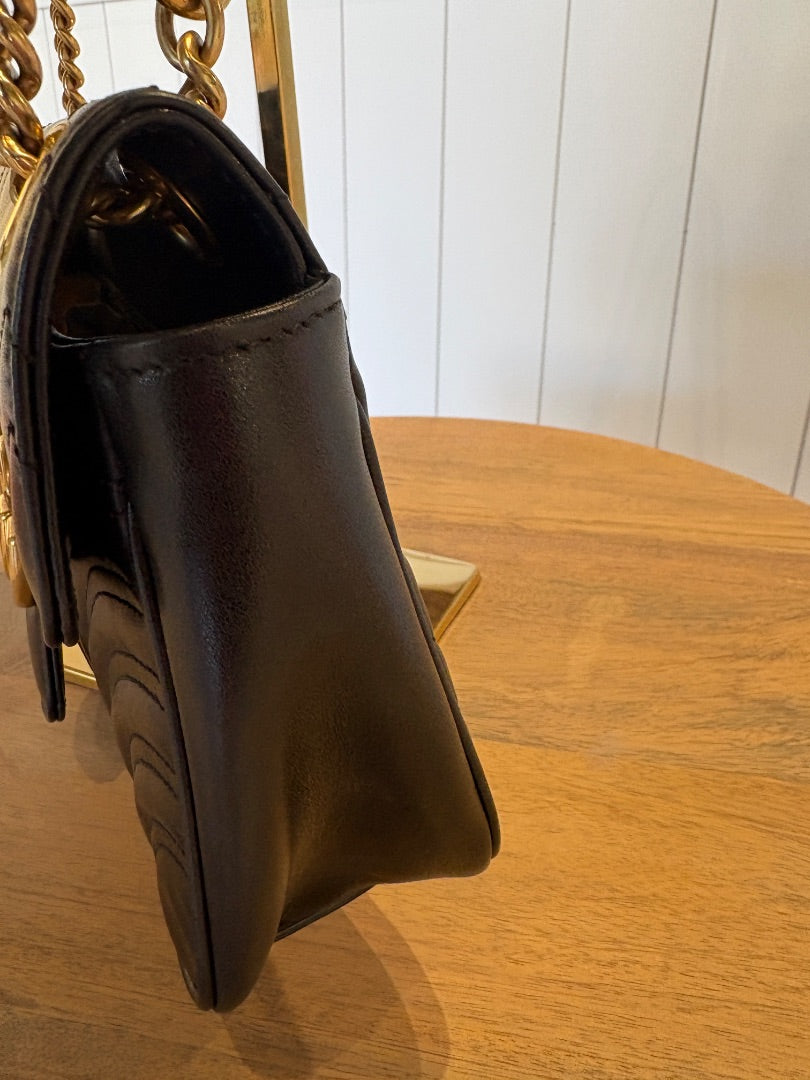 Black Gucci Calfskin Matelasse GG Marmont Bag