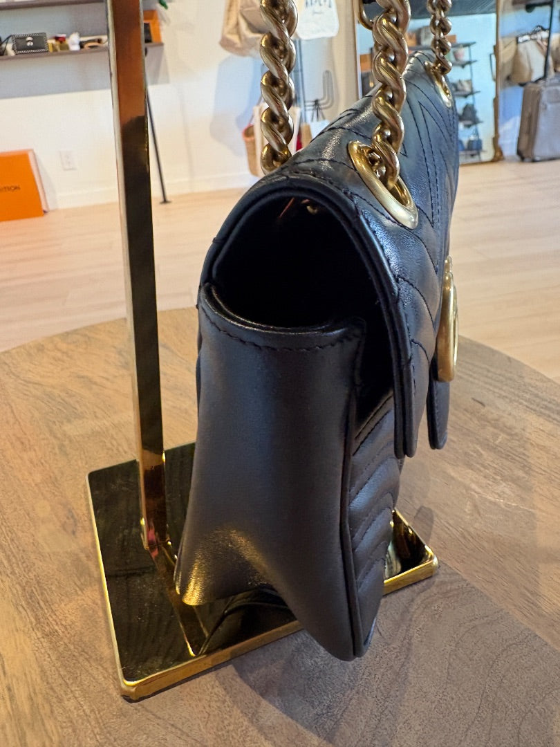 Black Gucci Calfskin Matelasse GG Marmont Bag