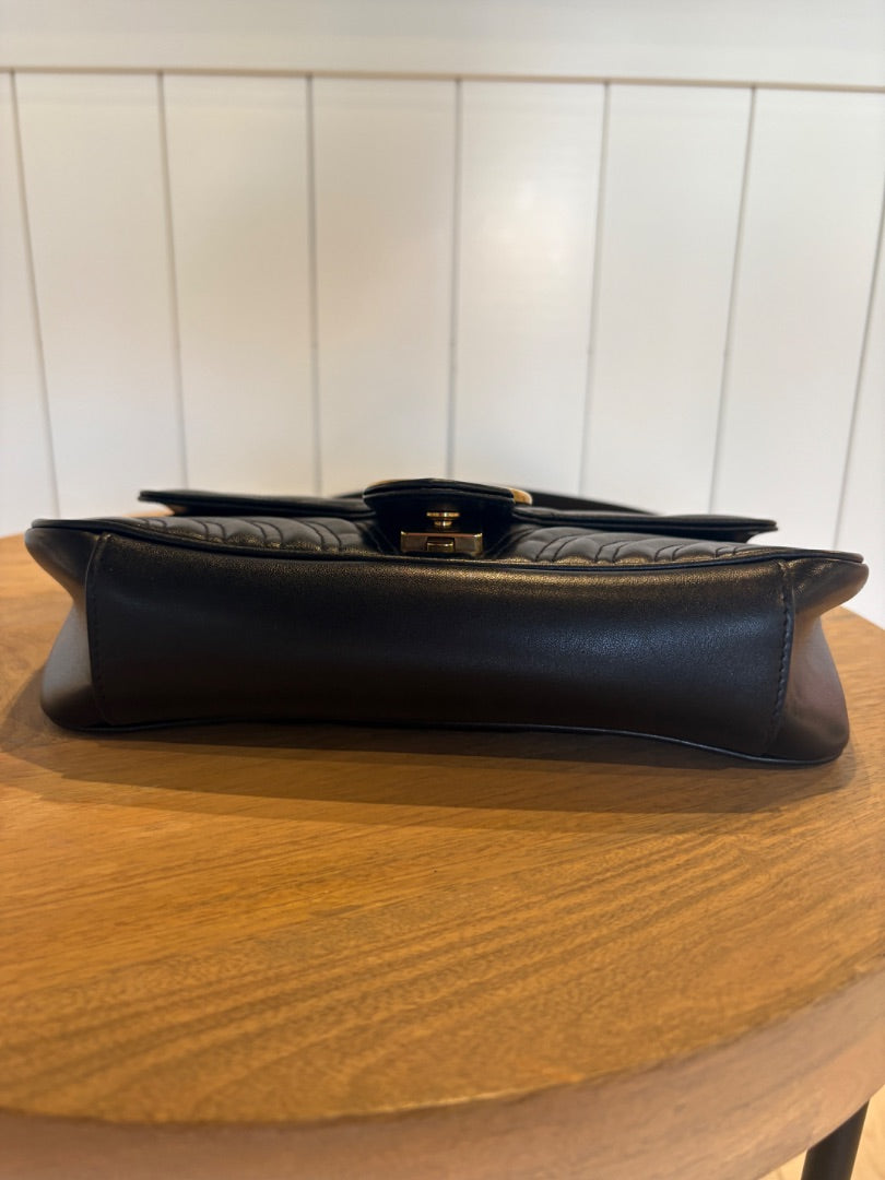 Black Gucci Calfskin Matelasse GG Marmont Bag