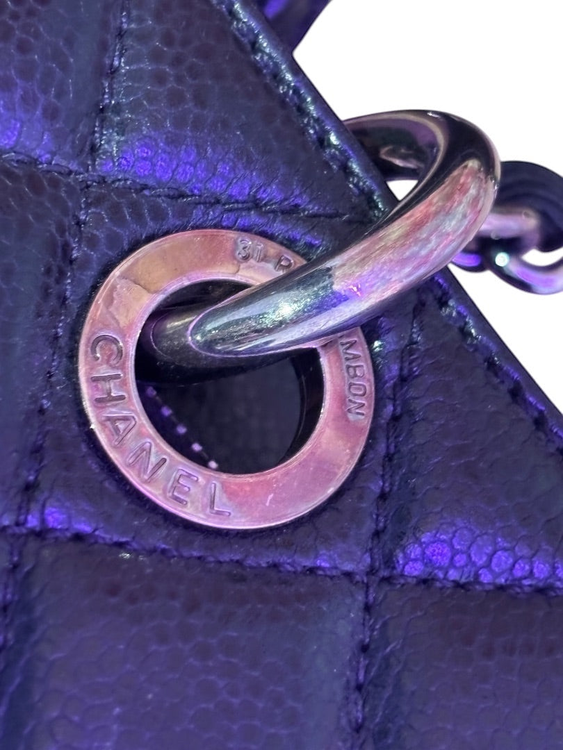 Posh Purse Co black Chanel Grand Shopping Tote in pebbled caviar leather with silver-tone hardware and diamond quilting.
