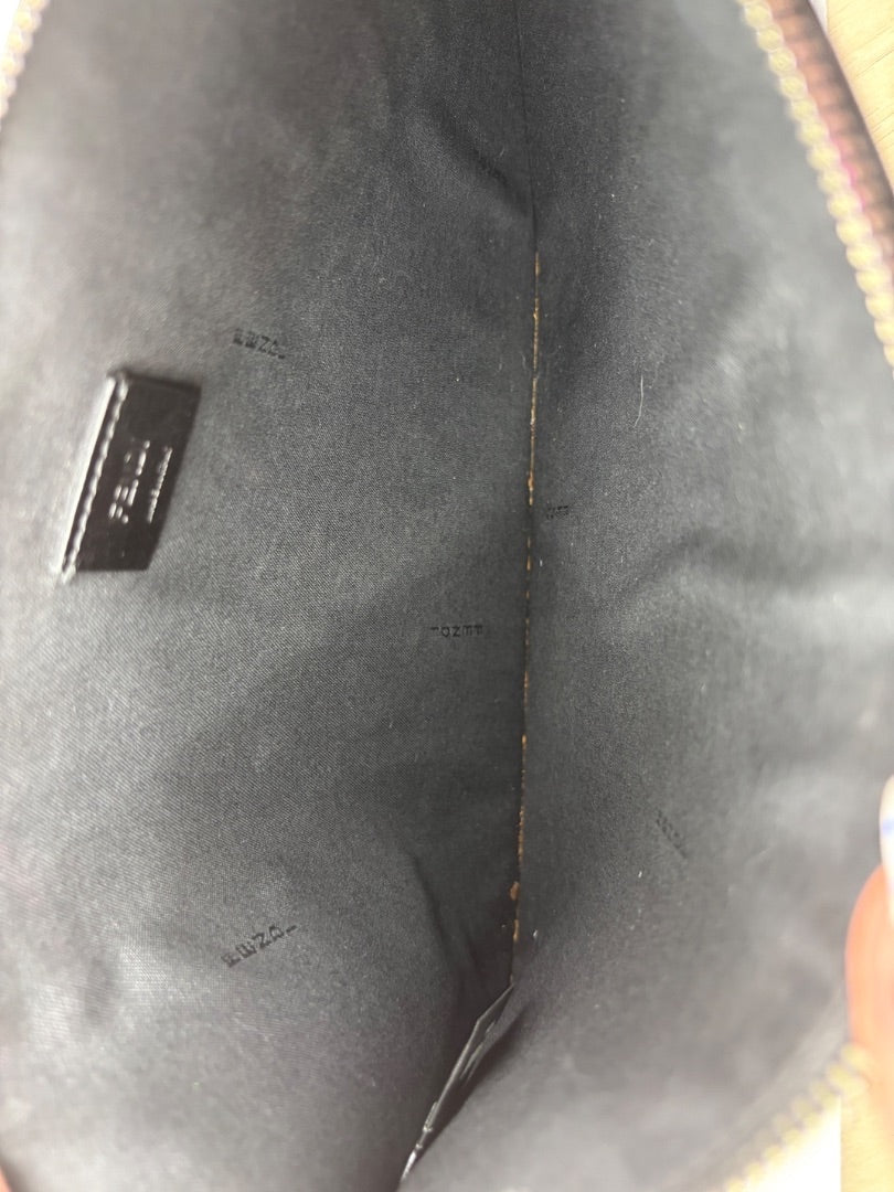 Posh Purse Co black Fendi pouch with interior logo print and leather tag.