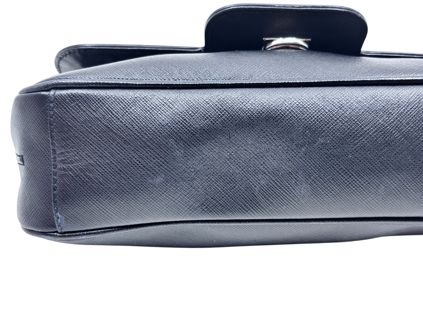 Posh Purse Co preloved black Ferragamo shoulder bag with textured leather and silver hardware detail