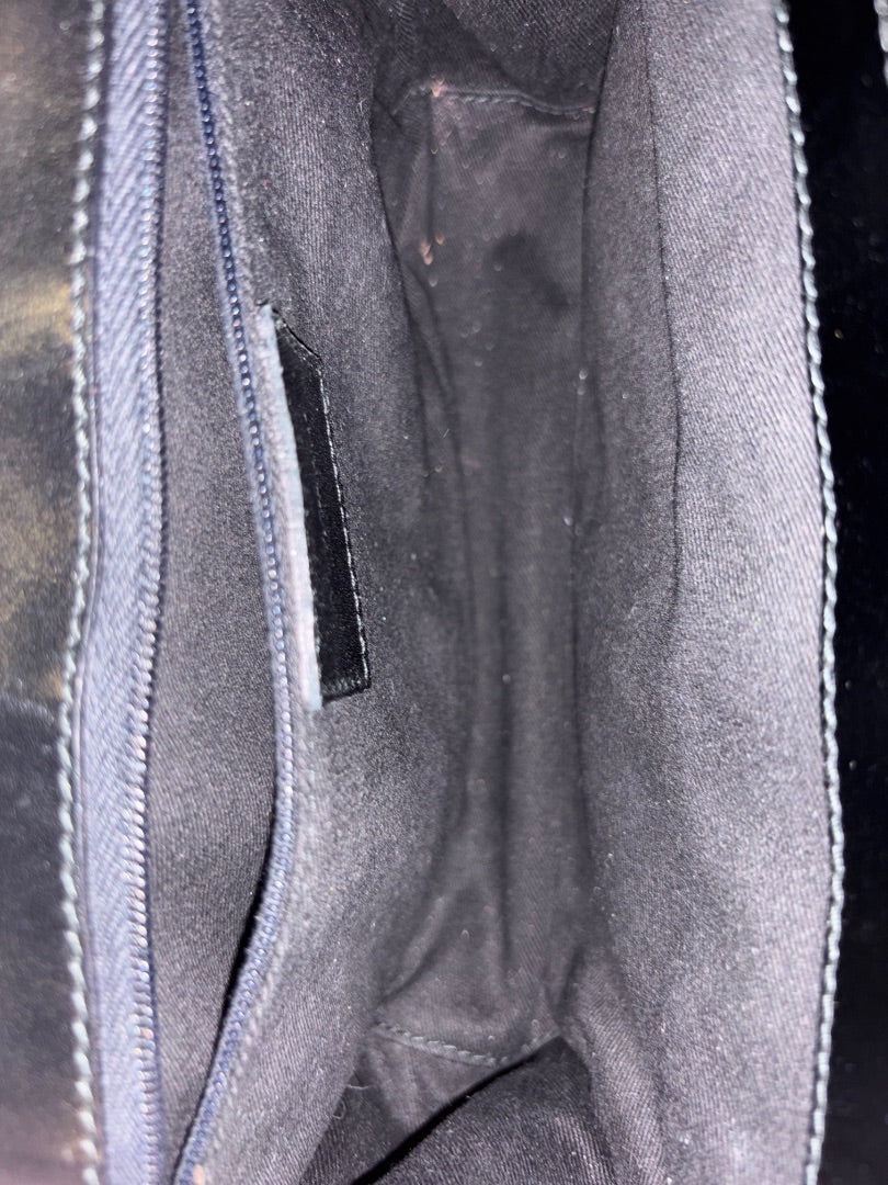 Posh Purse Co. Dolce & Gabbana black patent leather shoulder bag interior with zipper pocket.