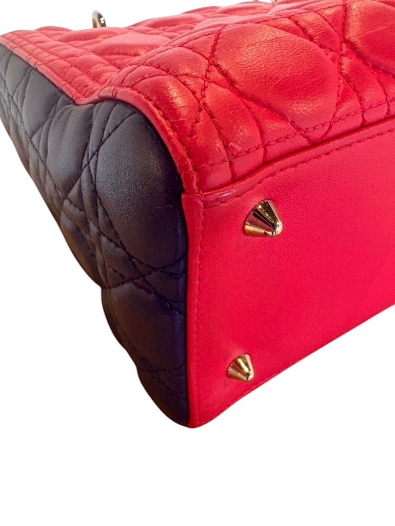 Posh Purse Co Lady Dior multicolor cannage leather handbag with gold-tone hardware and protective feet.