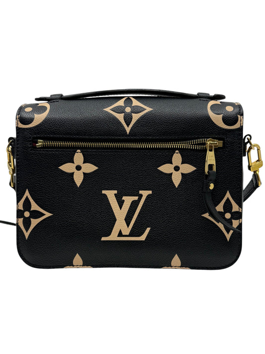 Posh Purse Co. Louis Vuitton Pochette Metis in black and beige embossed Giant Monogram Empreinte leather.