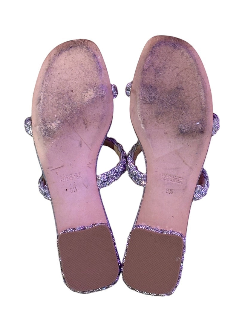 Posh Purse Co silver embellished flat sandals with glitter finish and braided straps. Size 8 1/2.
