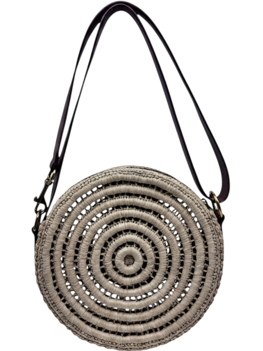 Posh Purse Co preloved YSL round raffia crossbody bag with leather strap and signature hardware
