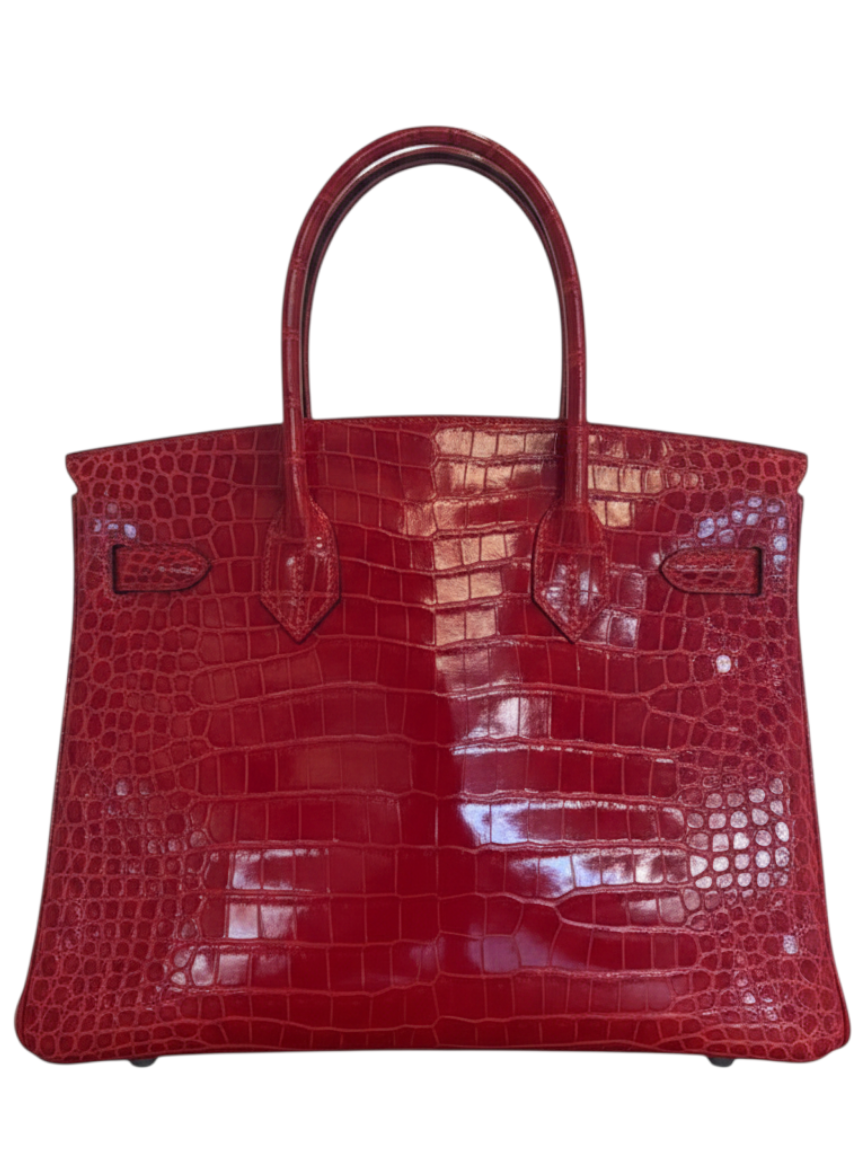 Posh Purse Co Hermès Birkin 30 in Braise red crocodile Porosus leather with palladium hardware