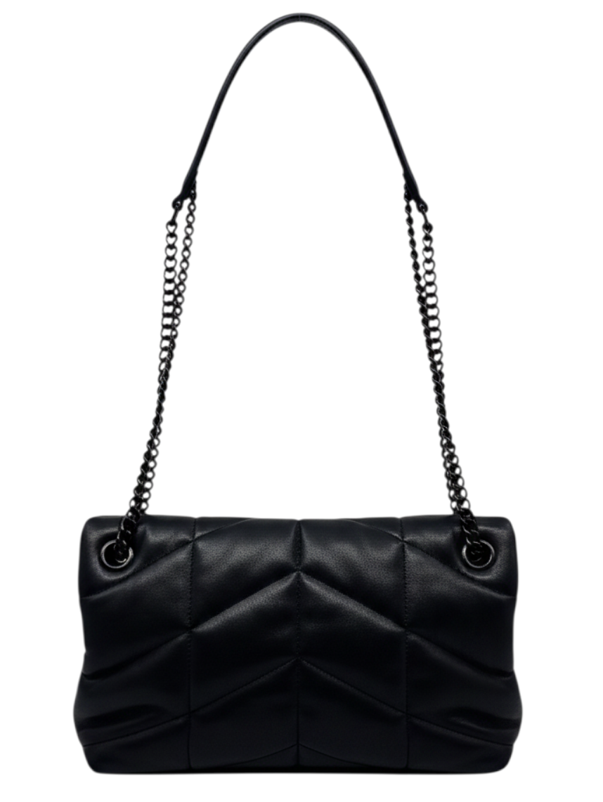 Posh Purse Co Saint Laurent LouLou Puffer shoulder bag in black quilted leather with black hardware and chain strap