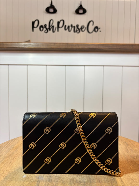 Black and Gold  Gucci  Wallet on Chain
