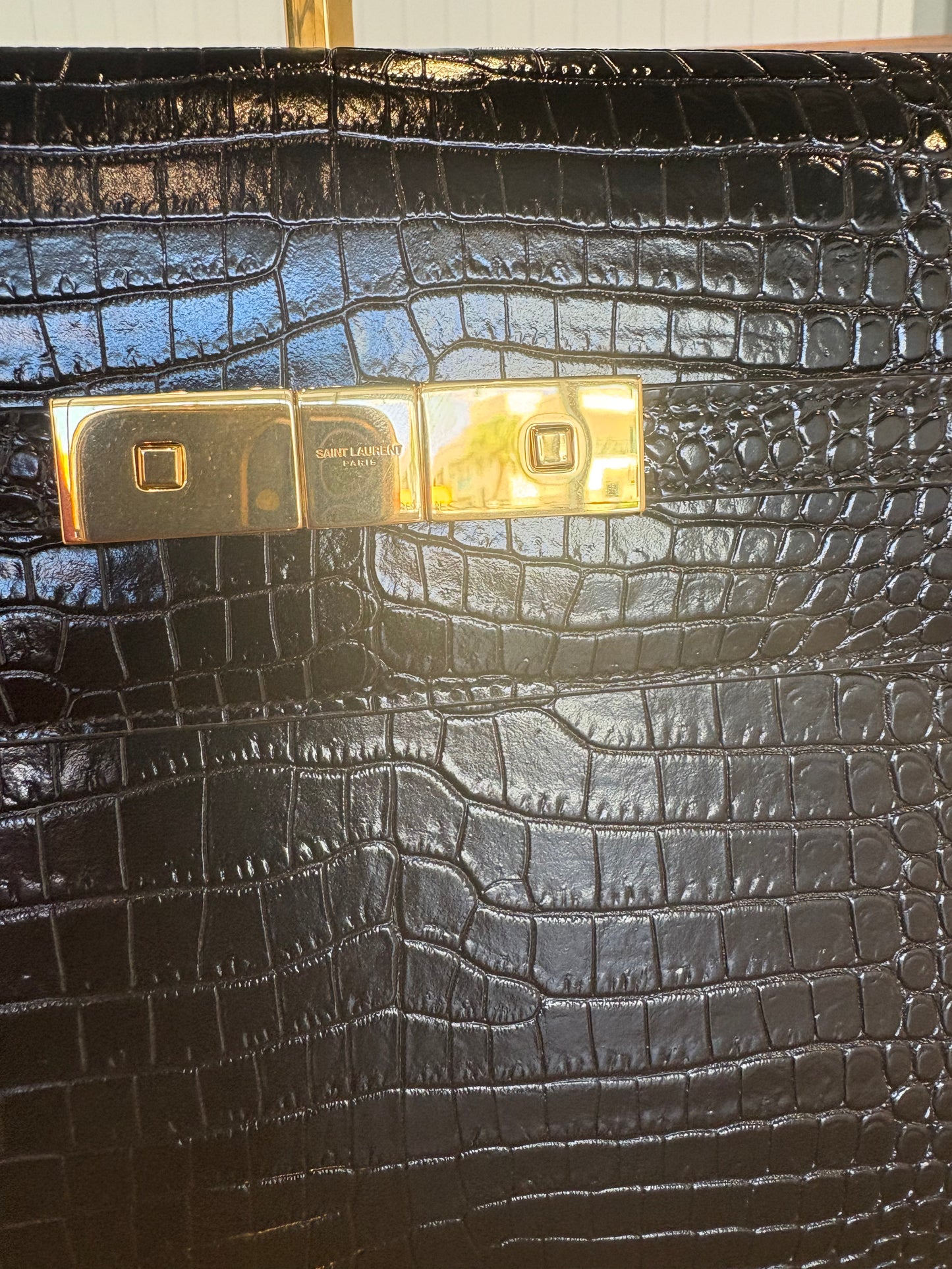 Saint Laurent Manhattan Croc-Embossed Leather Handbag