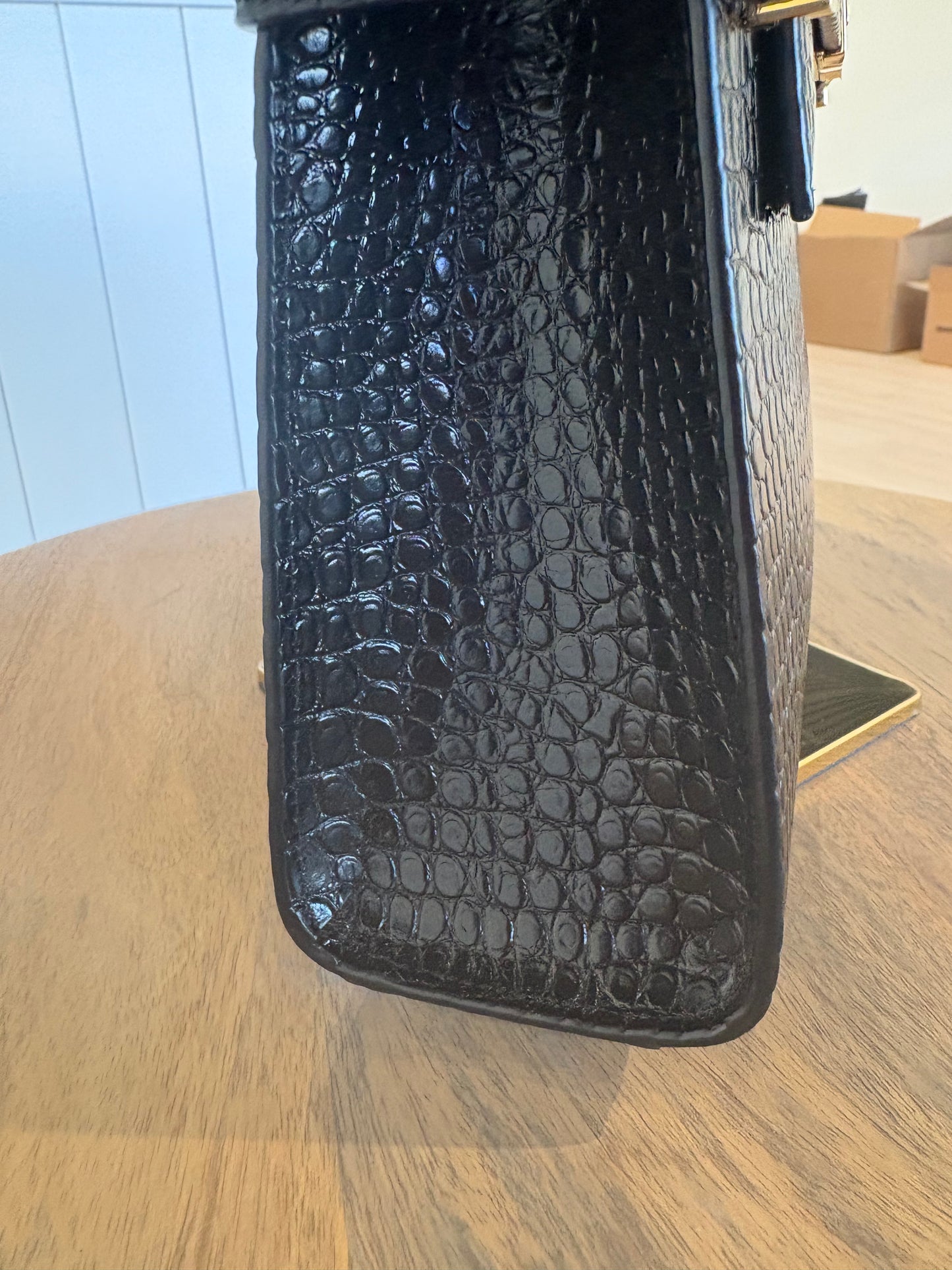 Saint Laurent Manhattan Croc-Embossed Leather Handbag