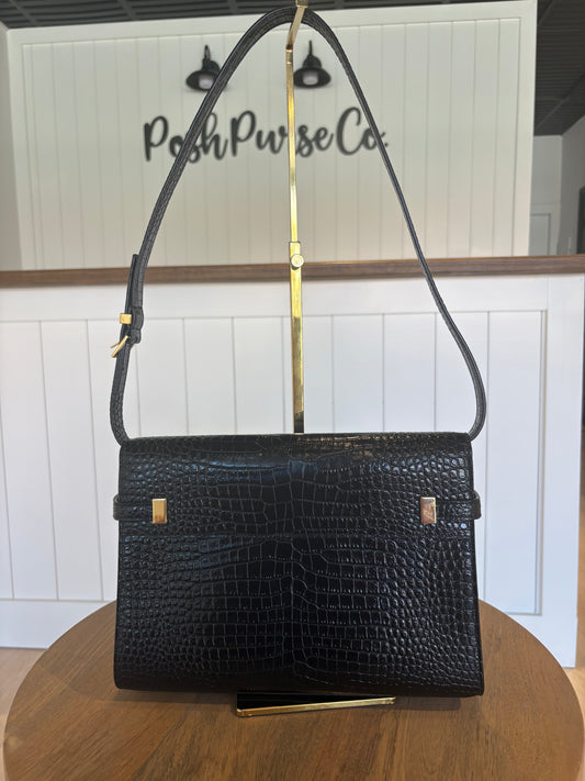 Saint Laurent Manhattan Croc-Embossed Leather Handbag