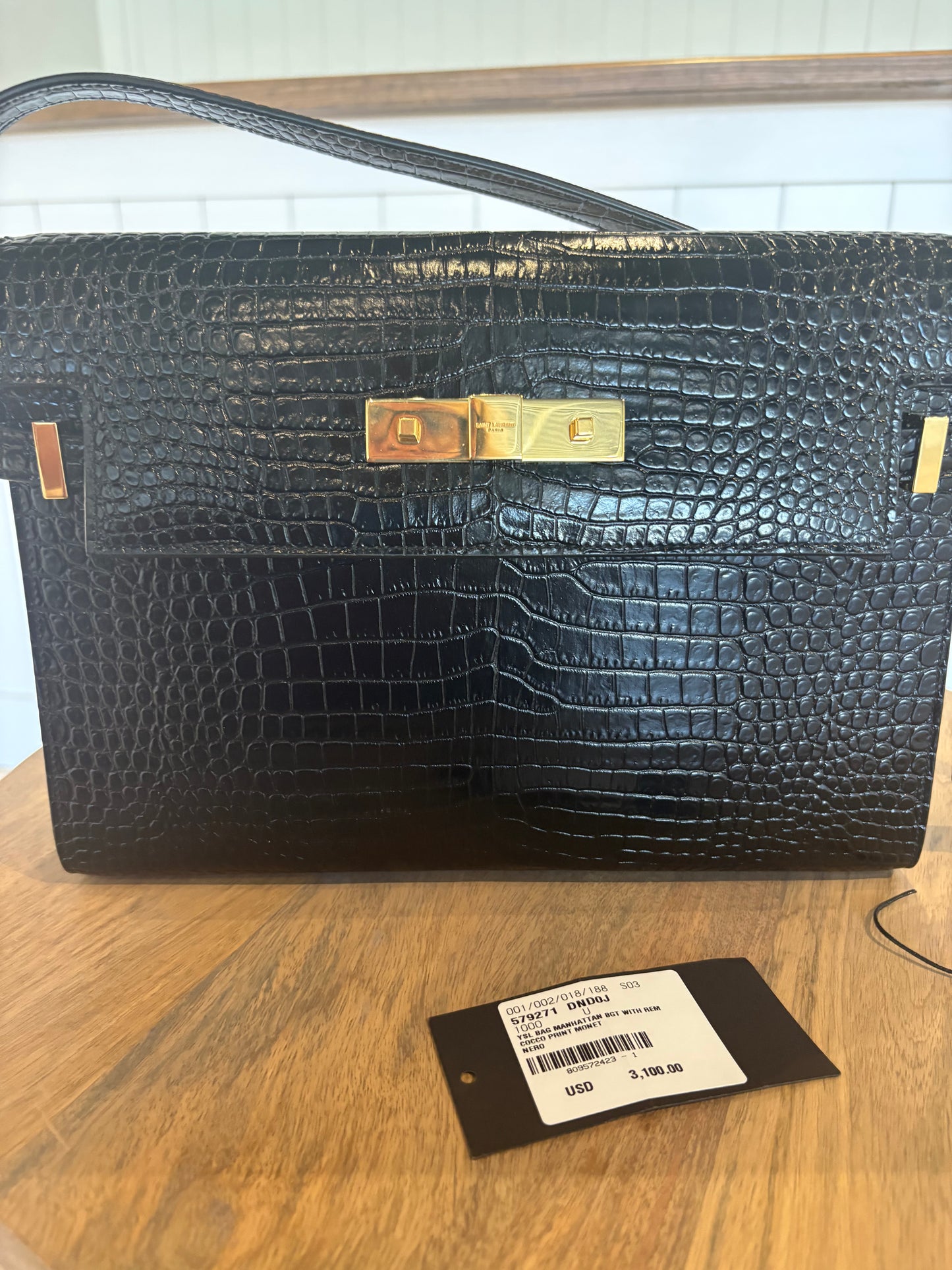 Saint Laurent Manhattan Croc-Embossed Leather Handbag