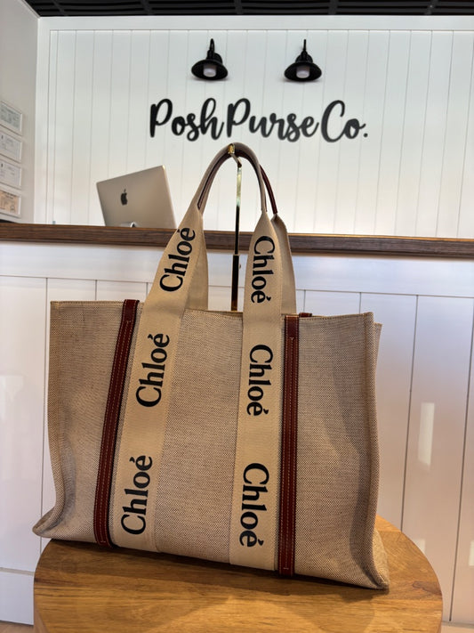 Beige Chloe Woody Tote, Large