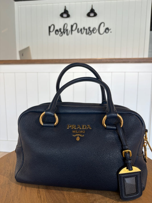 Blue Prada Boston Bag, Medium