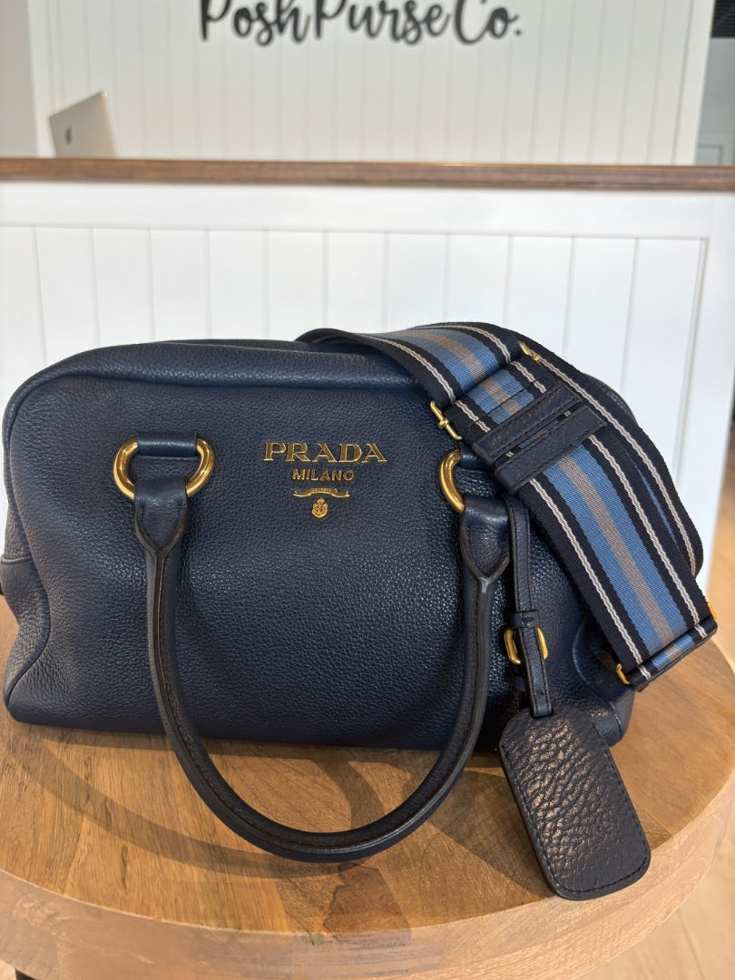 Blue Prada Boston Bag, Medium