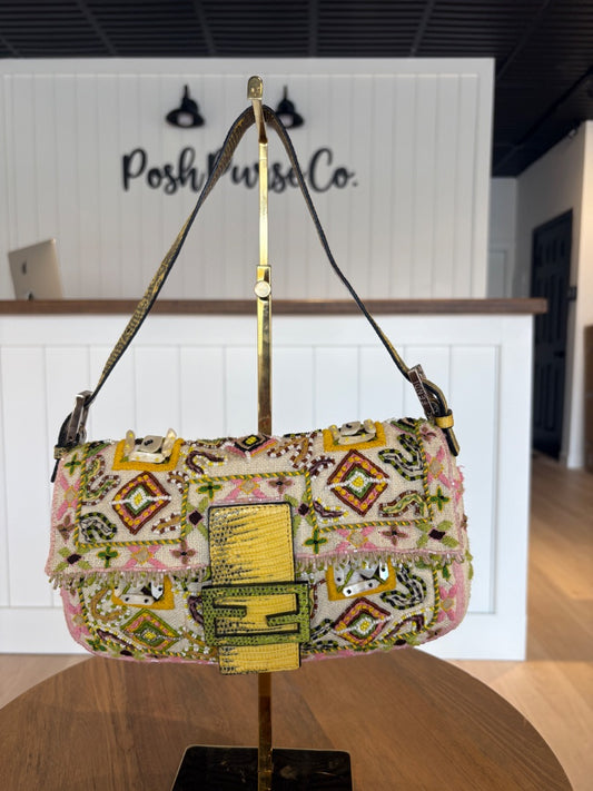 Vintage Lizard and Beaded Fendi Baguette