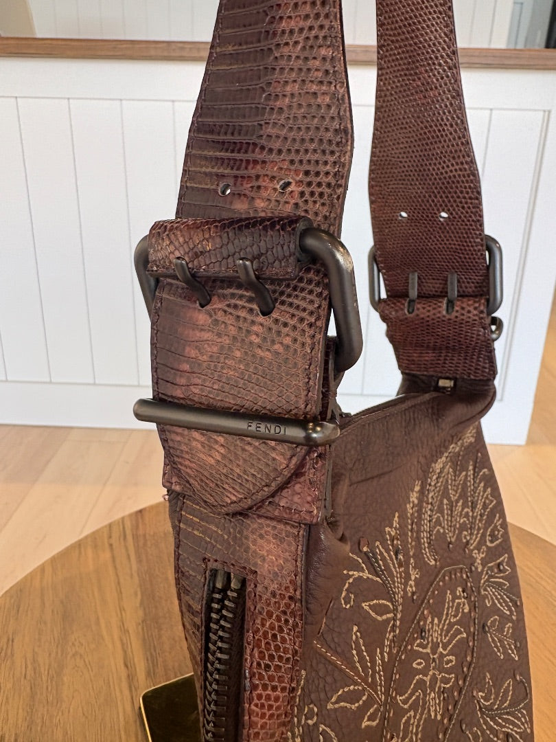 Vintage Fendi Lizard and Leather Oyster Bag