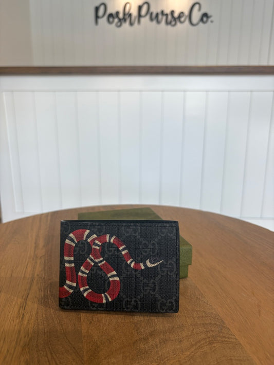 Black Monogram Gucci GG Supreme Monogram Kingsnake Bi Fold Wallet