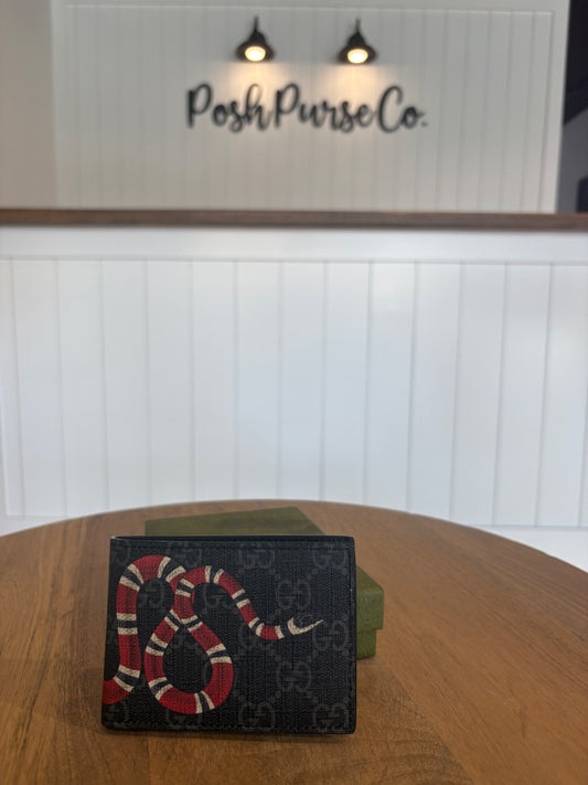 Black Monogram Gucci GG Supreme Monogram Kingsnake Bi Fold Wallet