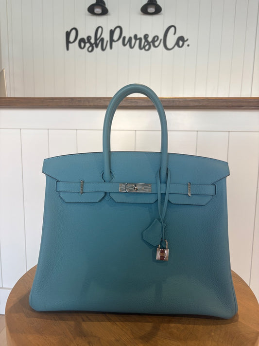 Blue Hermes Birkin 35 Epsom  Bleu Du Nord with Palladium, 35