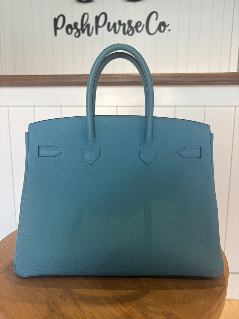 Blue Hermes Birkin 35 Epsom  Bleu Du Nord with Palladium, 35