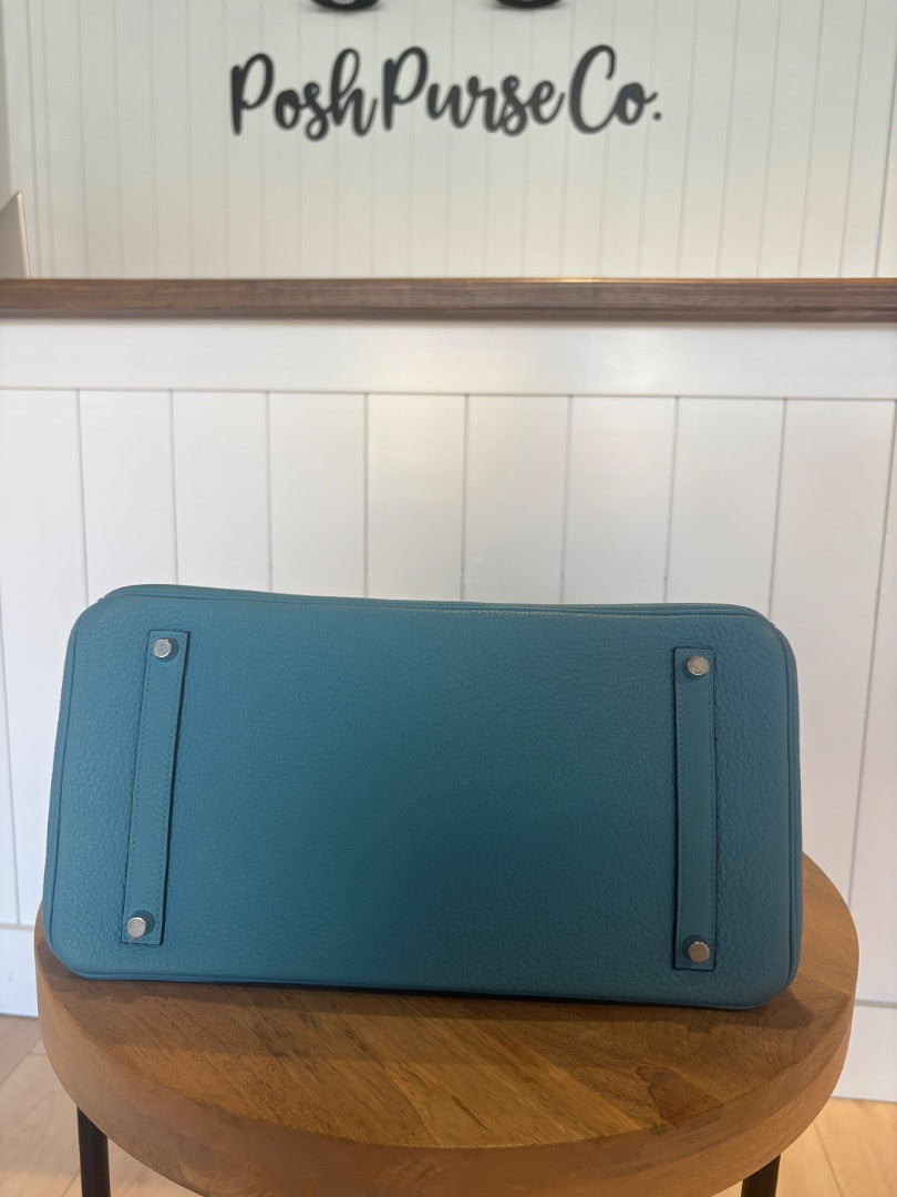 Blue Hermes Birkin 35 Epsom  Bleu Du Nord with Palladium, 35