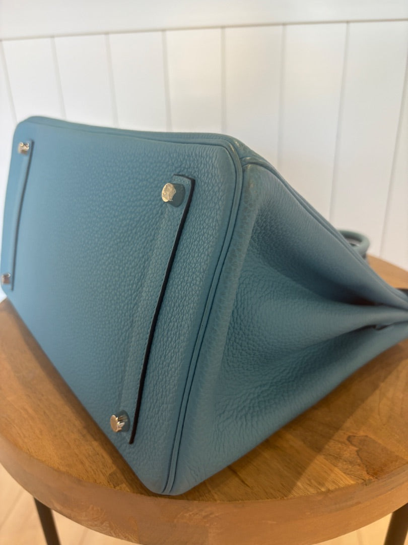 Blue Hermes Birkin 35 Epsom  Bleu Du Nord with Palladium, 35