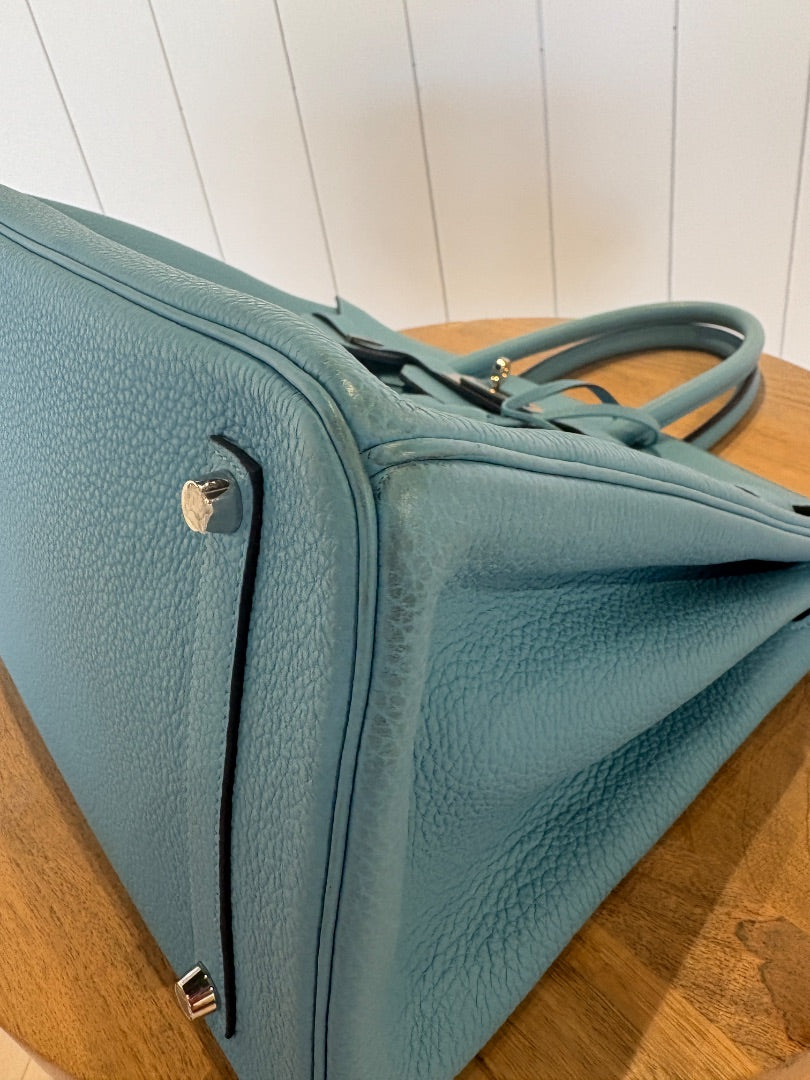 Blue Hermes Birkin 35 Epsom  Bleu Du Nord with Palladium, 35