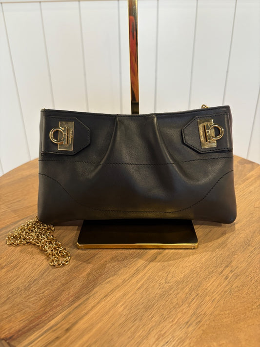 Black Ferragamo Clutch with Chain