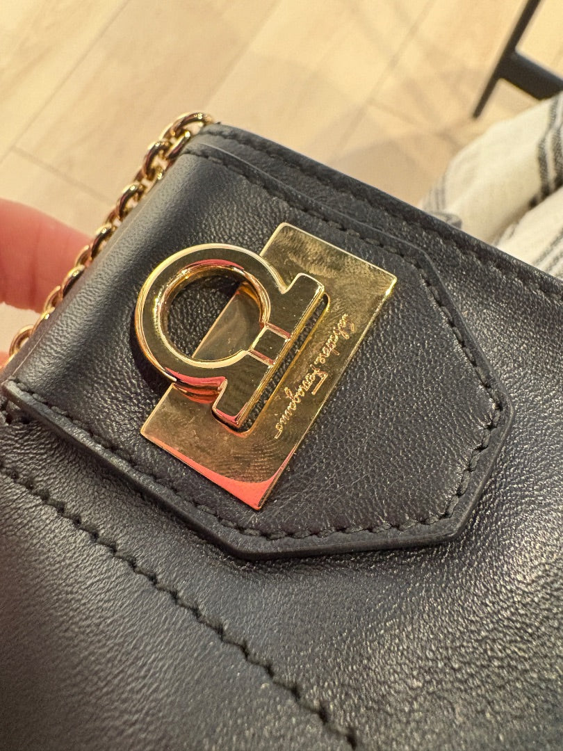 Black Ferragamo Clutch with Chain