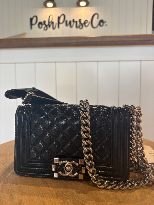 Black Chanel Gorgeous Mini Patent Boy Bag