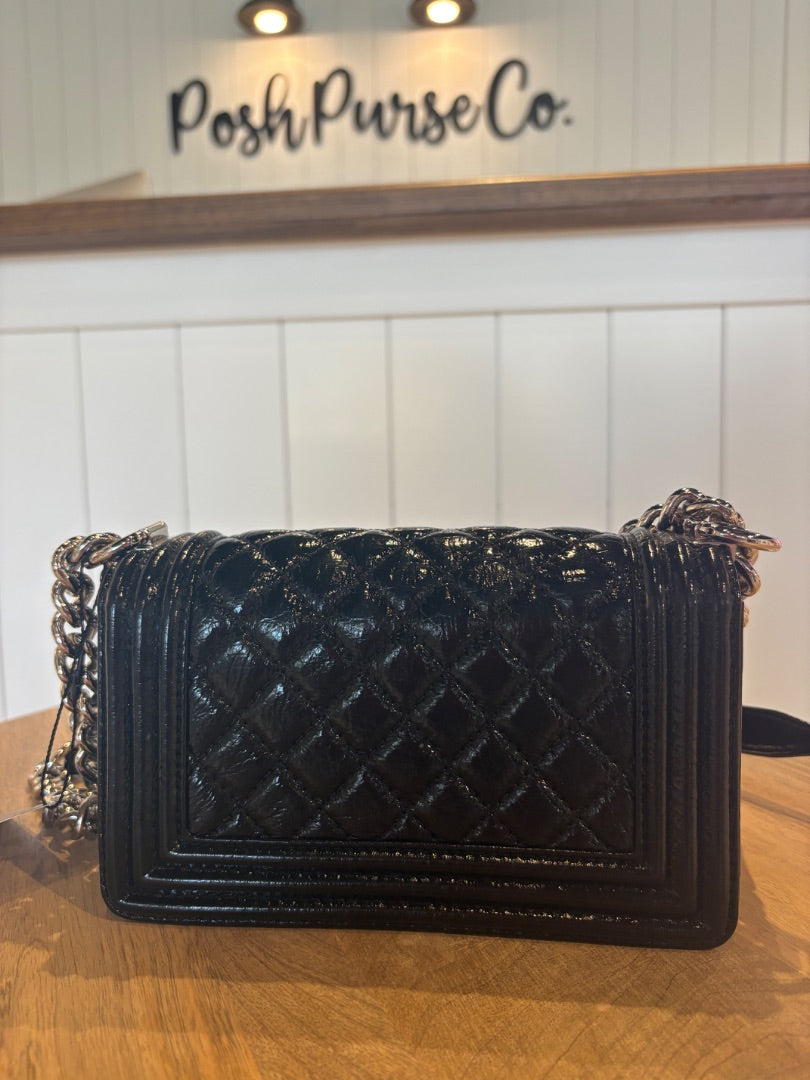 Black Chanel Gorgeous Mini Patent Boy Bag