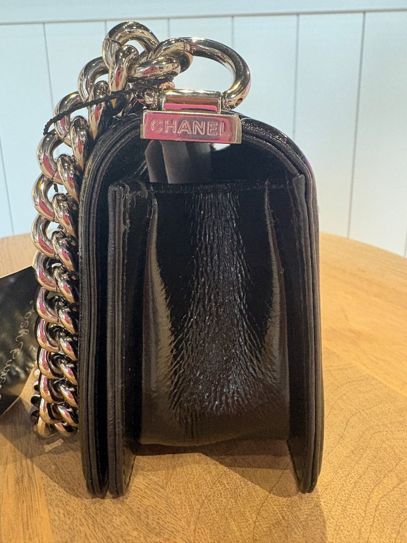 Black Chanel Gorgeous Mini Patent Boy Bag
