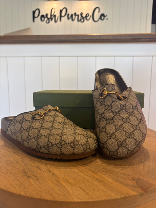 Monogram Gucci Gucci Horsebit Slippers, 42