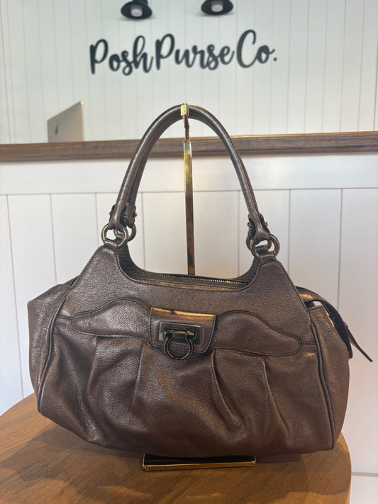 Silver Ferragamo Mancini Shoulder Bag