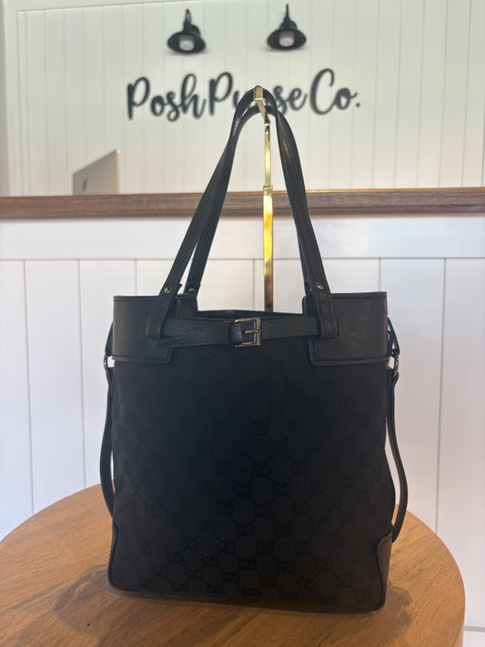 Black Gucci Mono Belted Bucket Bag